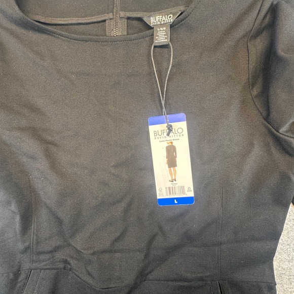 Buffalo David Bitton Luxe Ponte Dress Womens Large Black 3/4 Sleeve Pockets NEW - Picture 7 of 9